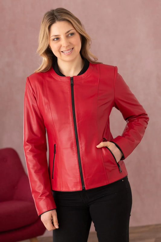 Women's Genuine Red Leather Jacket WLJ 40