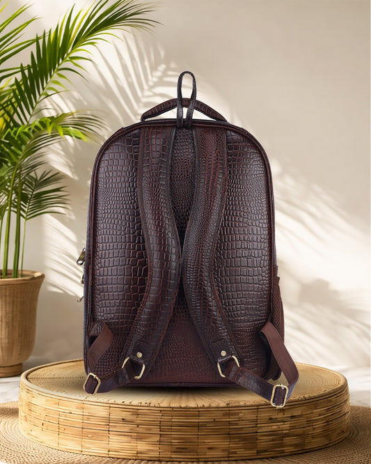Arviano : Genuine Leather Backpack Brown Croco