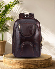 Arviano : Genuine Leather Backpack Brown Croco
