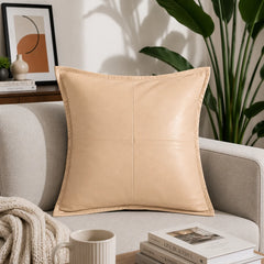 Genuine Leather Square Pillow Cover Beige