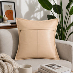 Genuine Leather Square Pillow Cover Beige