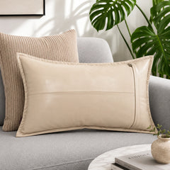 Genuine Leather Rectangle Pillow Cover Beige