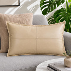 Genuine Leather Rectangle Pillow Cover Beige