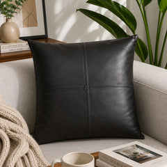 Genuine Leather Square Cushion Cover Black