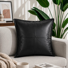 Genuine Leather Square Pillow Cover Black