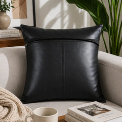 Genuine Leather Square Cushion Cover Black Line