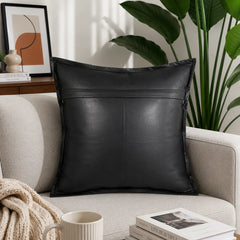Genuine Leather Square Pillow Cover Black