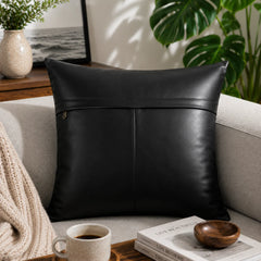 Genuine Leather Square Pillow Cover Black Bunai