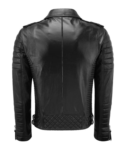 Men’s Genuine Lambskin Leather Biker Jacket Black
