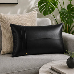 Genuine Leather Rectangle Pillow Cover Black Bunai