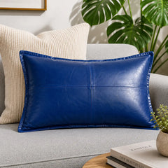 Genuine Leather Rectangle Pillow Cover Blue