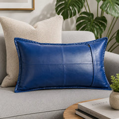 Genuine Leather Rectangle Pillow Cover Blue