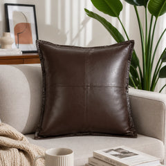 Genuine Leather Square Pillow Cover Brown