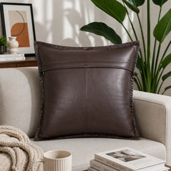 Genuine Leather Square Pillow Cover Brown