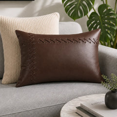 Genuine Leather Rectangle Pillow Cover Brown Bunai