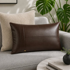 Genuine Leather Rectangle Pillow Cover Brown Stitch