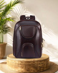 Arviano : Genuine Leather Backpack Brown Croco