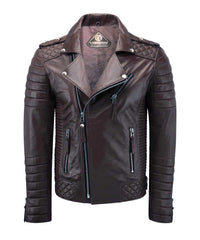 Men’s Genuine Lambskin Leather Biker Jacket Brown