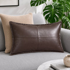 Genuine Leather Rectangle Pillow Cover Brown