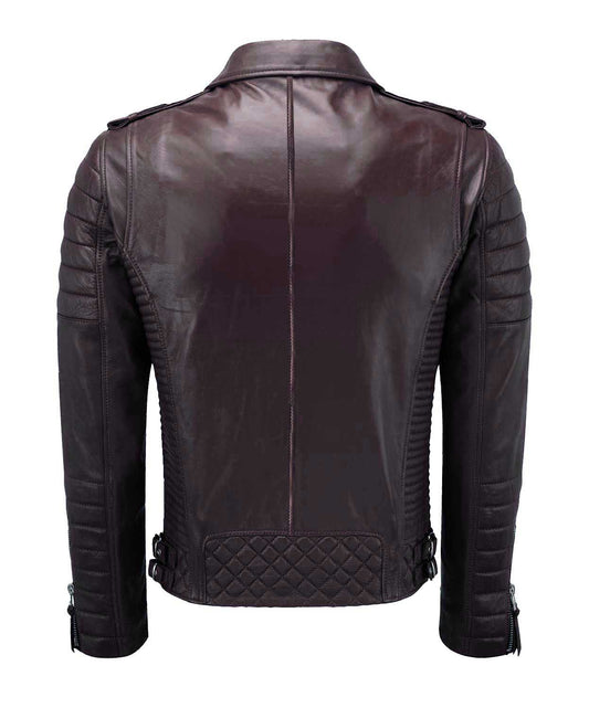 Men’s Genuine Lambskin Leather Biker Jacket Brown