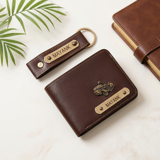 Customized Men's Leather Wallet & Keychain Brown