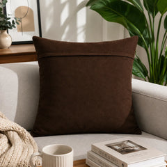 Genuine Leather Square Cushion Cover Brown Stitch