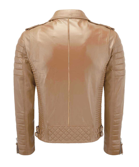 Men’s Genuine Lambskin Leather Biker Jacket Camel