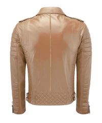 Men’s Genuine Lambskin Leather Biker Jacket Camel