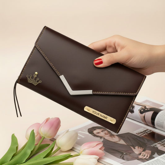 Customized Women’s Leather Clutch Wallet Brown