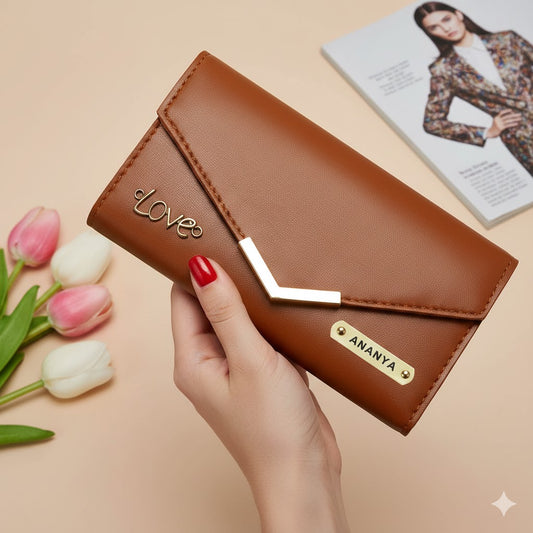 Customized Women’s Leather Clutch Wallet Tan