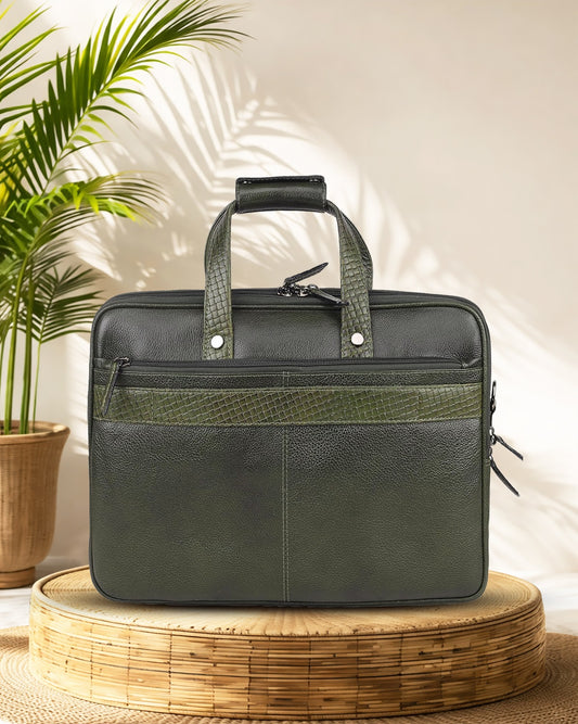 Álvaro : Genuine Leather Laptop Office Bag Green