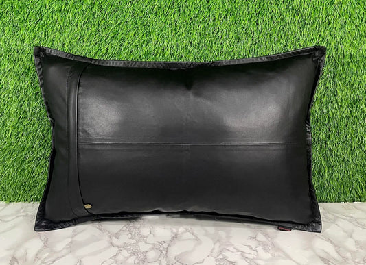 Genuine Leather Rectangle Pillow Cover Black