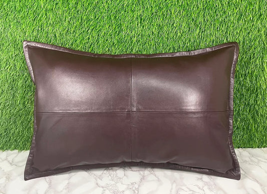 Genuine Leather Rectangle Pillow Cover Brown