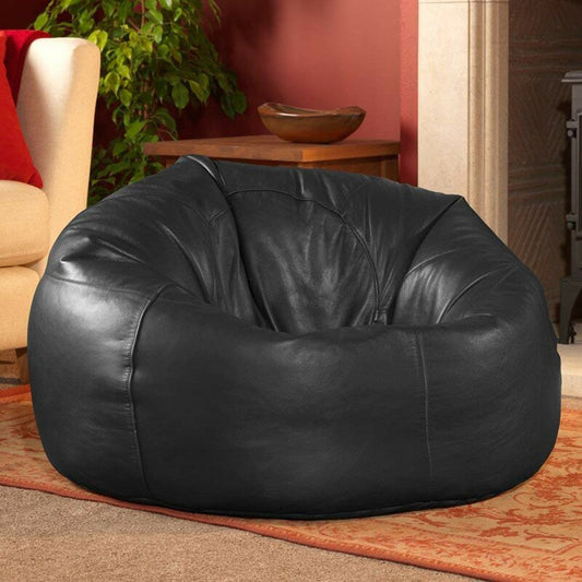 Handcrafted Genuine Leather Bean Bag Chair Black