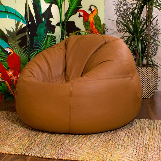 Handcrafted Genuine Leather Bean Bag Chair Tan