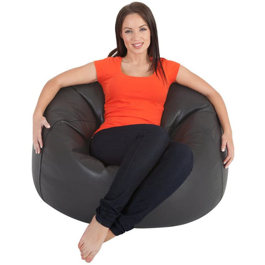 Genuine Cowhide Leather Beanbag Chair Black