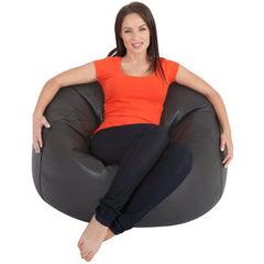 Genuine Cowhide Leather Beanbag Black