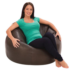 Genuine Cowhide Leather Beanbag Brown