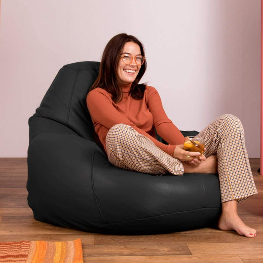 Luxury Genuine Leather Bean Bag Black