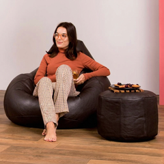 Genuine Leather Bean Bag & Footrest Brown