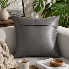 Genuine Leather Square Cushion Cover Gray