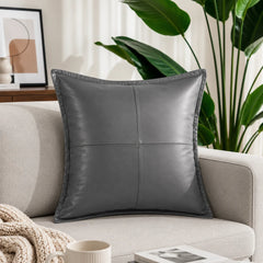 Genuine Leather Square Pillow Cover Gray