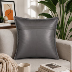 Genuine Leather Square Pillow Cover Gray