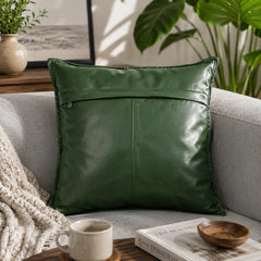 Genuine Leather Square Pillow Cover Green
