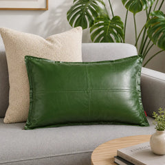 Genuine Leather Rectangle Pillow Cover Green