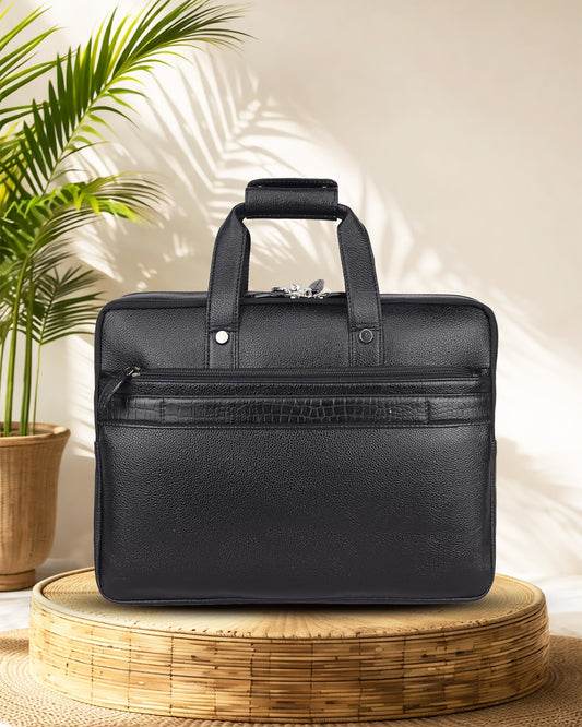 LUXOR : Genuine Leather Laptop Office Bag Black