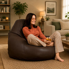 Premium Brown Genuine Leather Bean Bag Chair