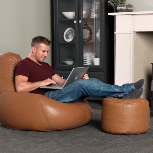 Genuine Leather Bean Bag & Footrest Tan