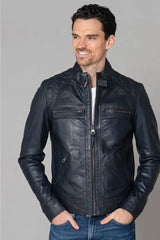 Men's Genuine Blue Leather Jacket MLJ 02