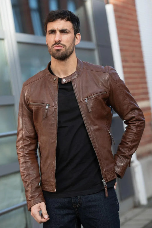 Men's Genuine Brown Leather Jacket MLJ 03